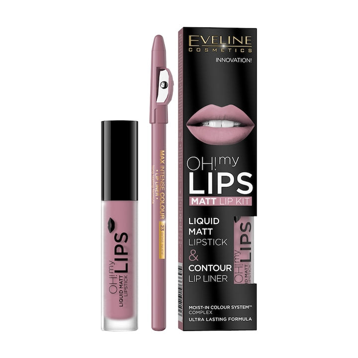 OH! my LIPS Matt set cu ruj lichid si creion pt buze Eveline Cosmetics