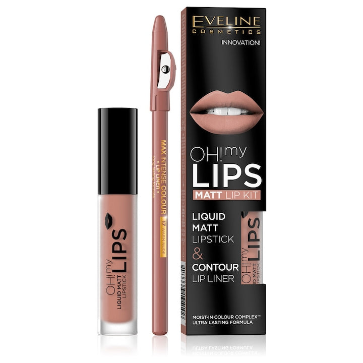 OH! my LIPS Matt set cu ruj lichid si creion pt buze Eveline Cosmetics