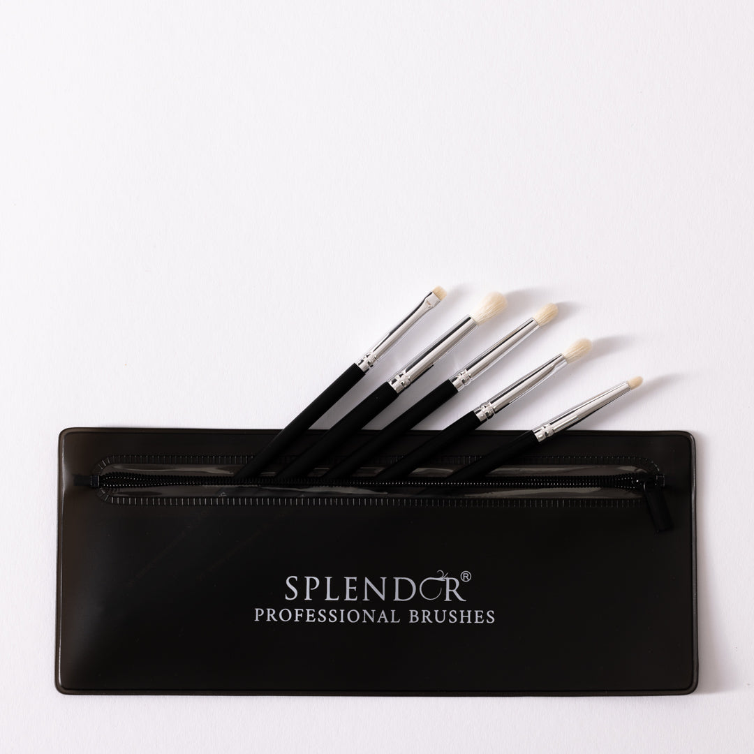 Set 5 pensule profesionale Splendor pentru ochi par capra alba + borseta
