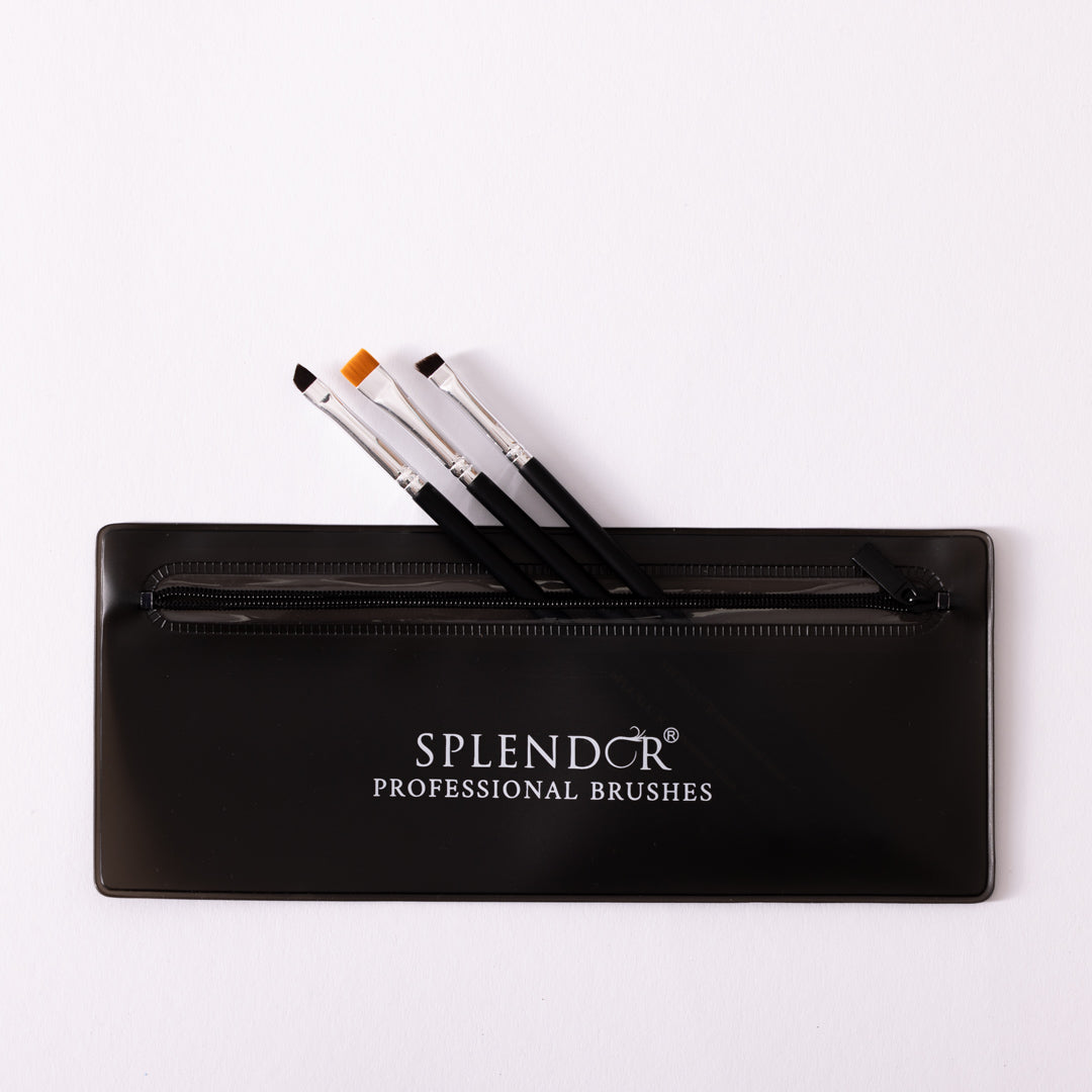 Set 3 pensule profesionale Splendor precizie stilizare sprancene / detalii + borseta